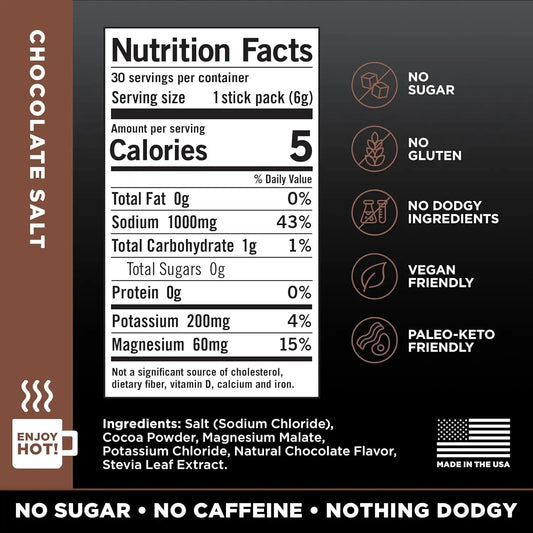 LMNT Zero Sugar Electrolytes - Chocolate Salt | Drink Mix | 30-Count